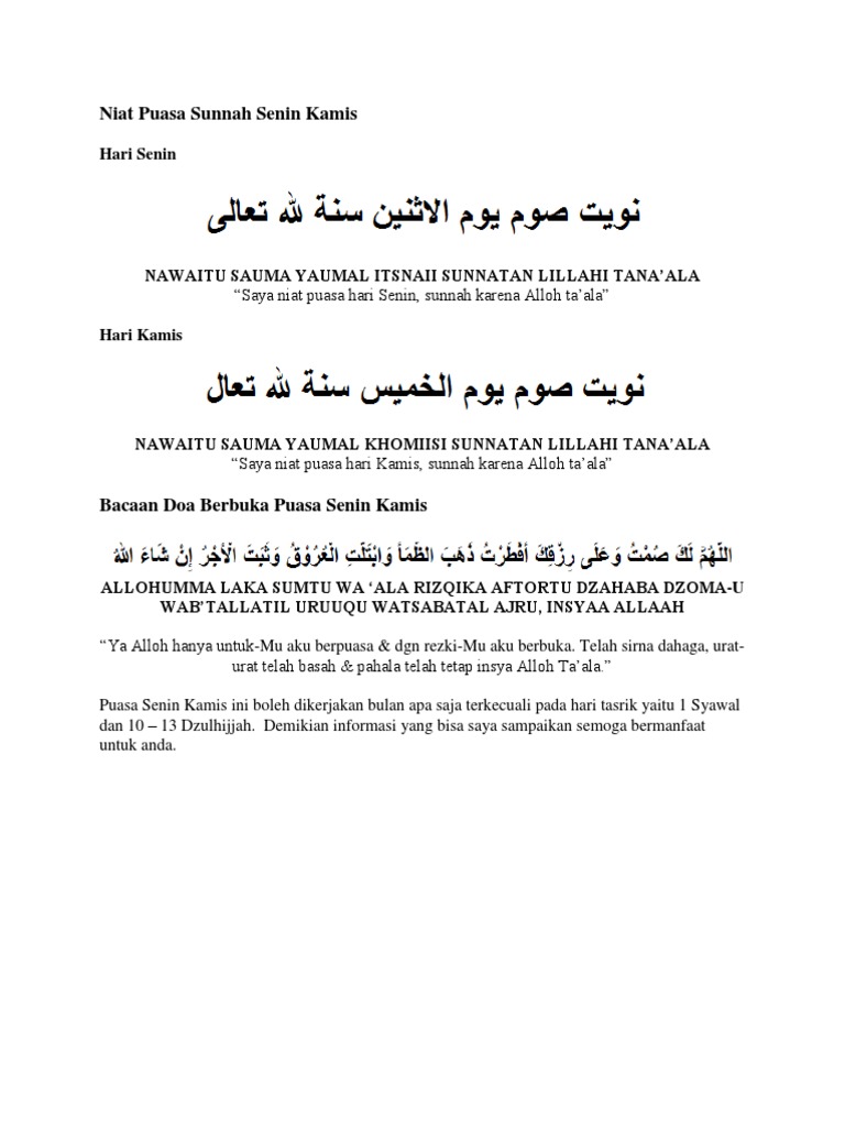 Niat Puasa Senin Kamis Pdf