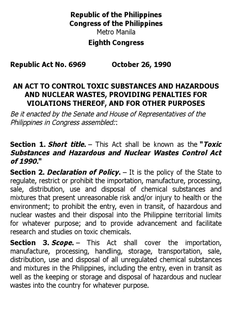 G. Ra 6969 Toxic Substances and Hazardous and Nuclear Wastes PDF