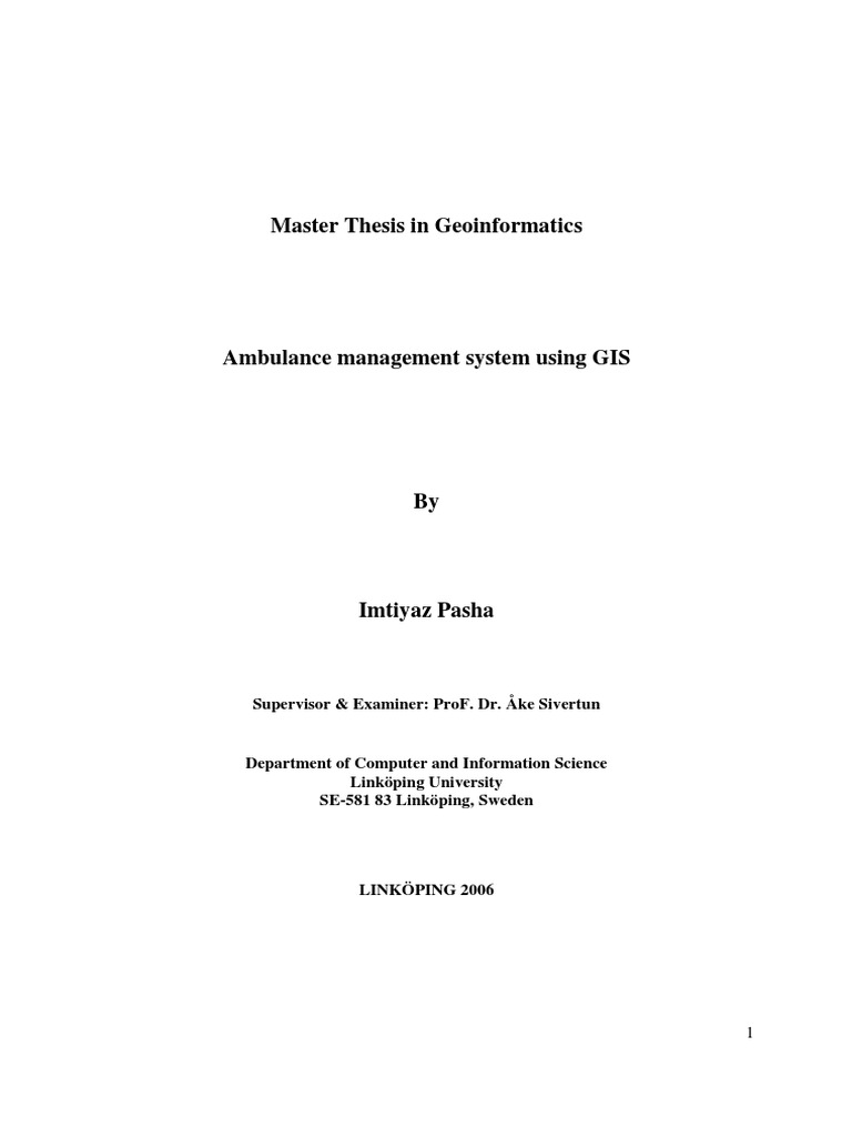 Master Thesis in Geoinformatics Ambulance Management System Using GIS ...