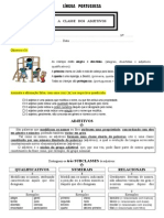 A CLASSE DOS ADJETIVOS - Ficha de Trabalho - 5º Ano