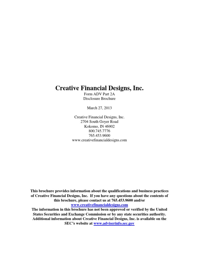 Creative Financial Designs Adv Part II 32013 PDF Financial Adviser