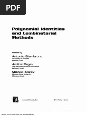 Polynomial Identities and Combinatorial Methods | PDF | Ring
