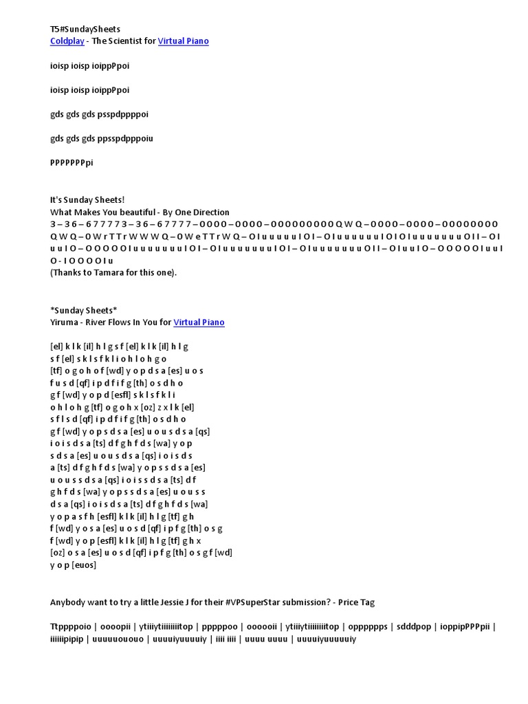 Sheets For Virtual Piano Entertainment General