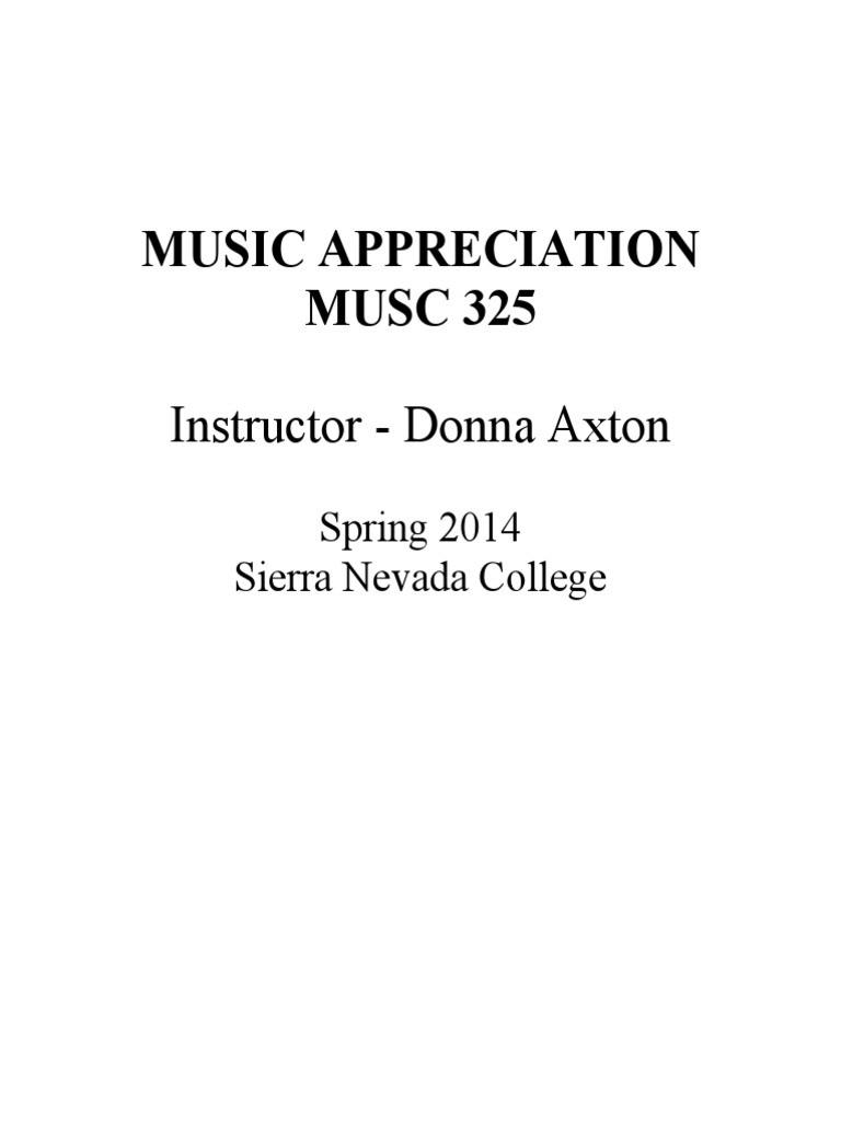 Music Appreciation Syllabus - MUSC 325 | PDF | Entertainment (General ...