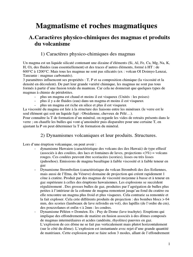 Magmatisme et éruptions volcaniques | PDF | Roche magmatique | Volcan