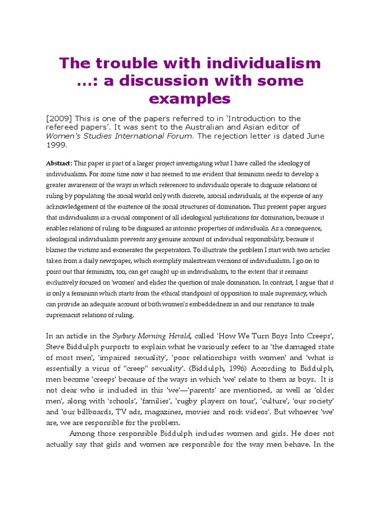 Critique of Individualism in Feminism | PDF | Social Constructionism ...