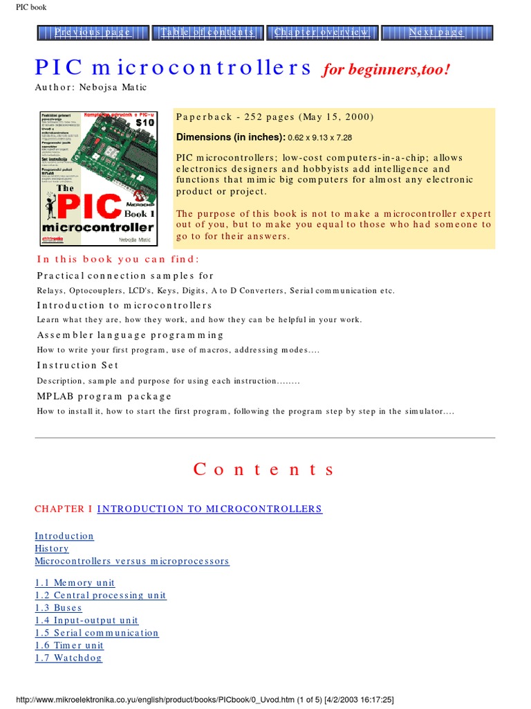 The PIC Microcontroller Book Nebojsa Matic | PDF | Microprocessor ...