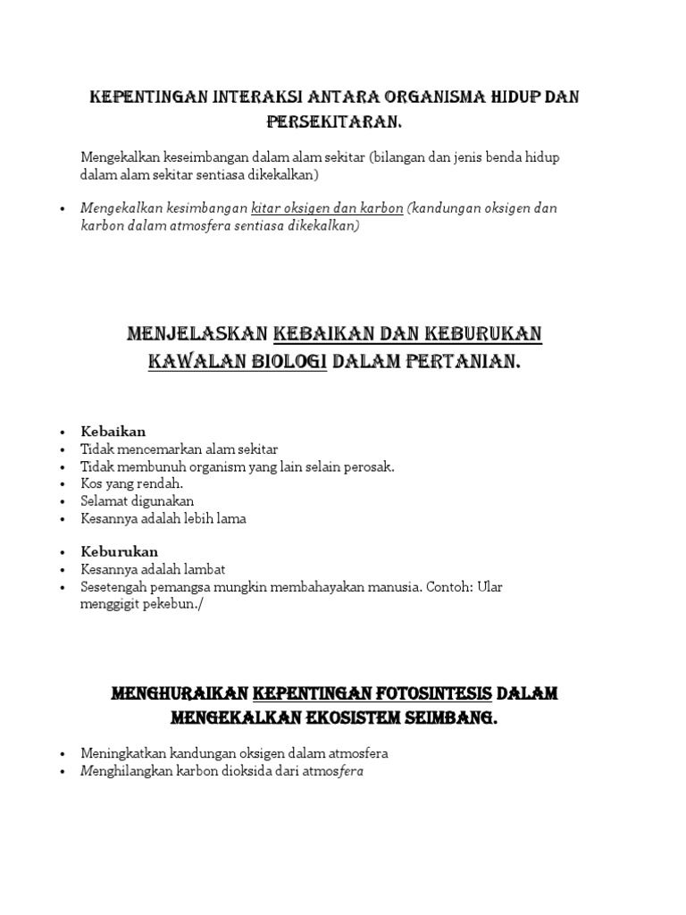 Kepentingan Interaksi Antara Organisma Hidup Dan Persekitaran