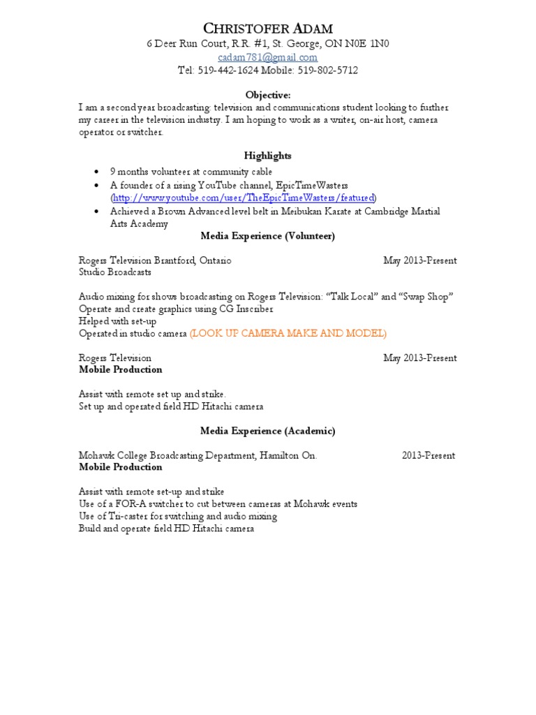 Chrisadam Mediaresume 2 0 | PDF | Broadcasting | Television