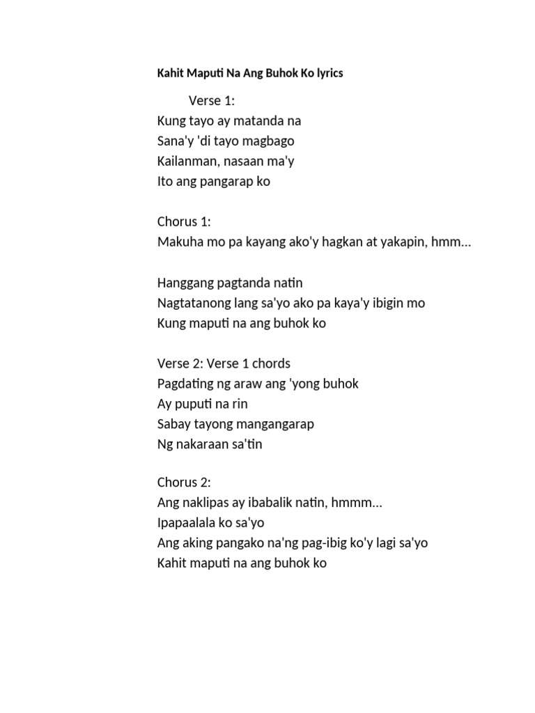 Kahit Maputi Na Ang Buhok Ko Lyrics Pdf