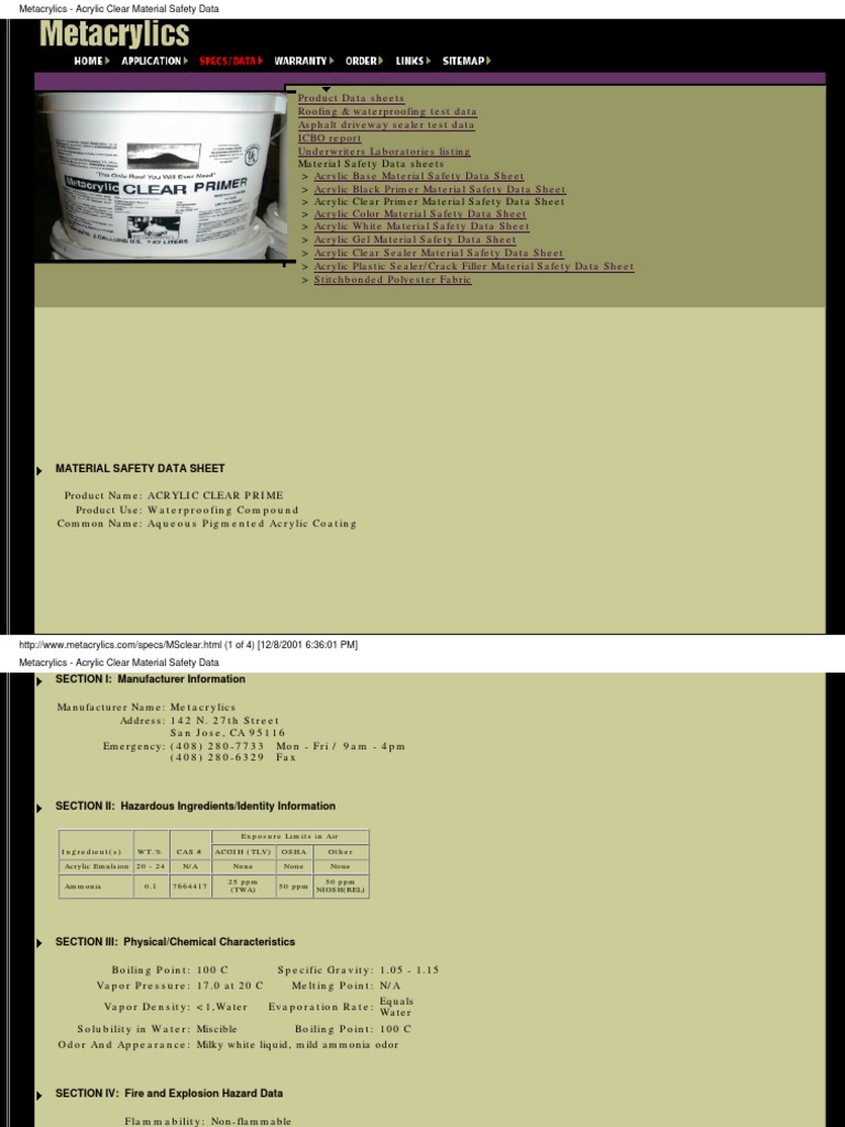 Acrylic MSDS 882259 Poly(Methyl Methacrylate) Water