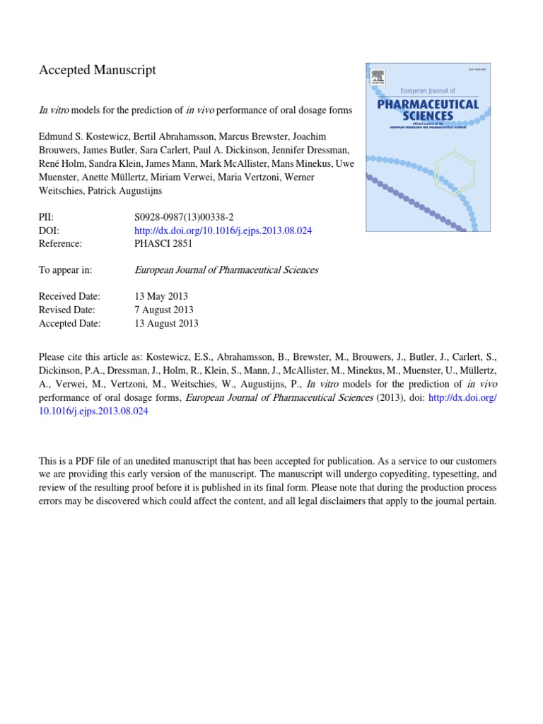European Journal Of Pharmaceutical Sciences