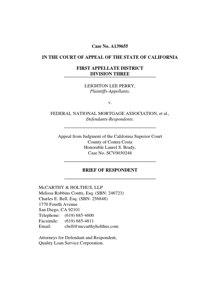 Response Brief of Quality Loan Service Corp PDF Summary Judgment