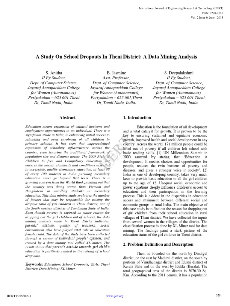 Theni School Dropouts: Data Mining Study | PDF | Data Mining | Schools