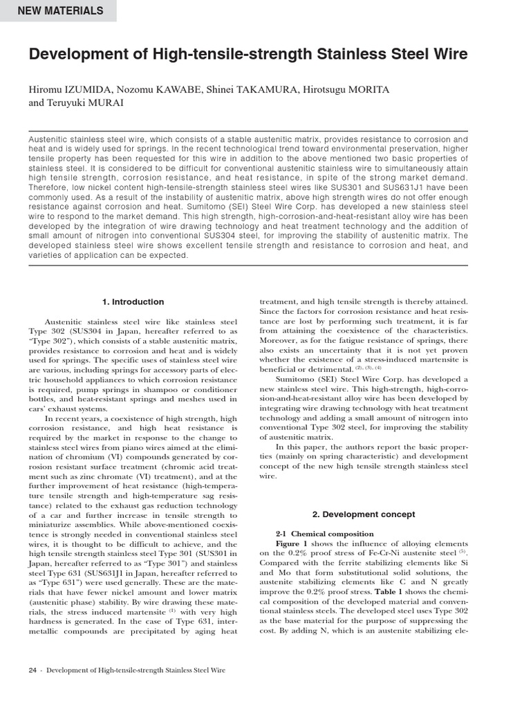 Development of High-Tensile-Strength Stainless Steel Wire | PDF ...