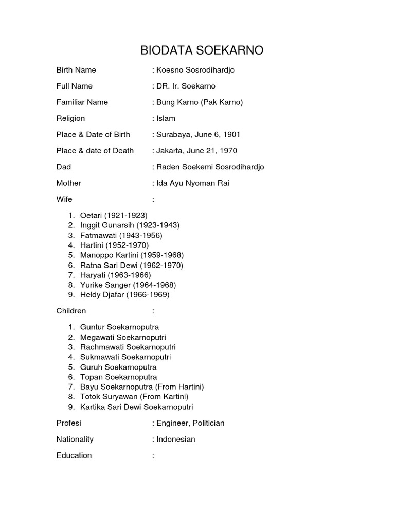 Biodata Soekarno Constitution Democracy