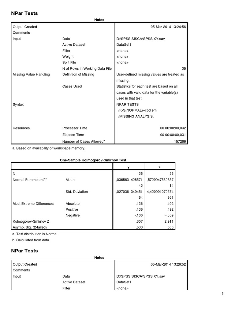 NPar Tests and Regression Analysis Output | PDF | Errors And Residuals ...