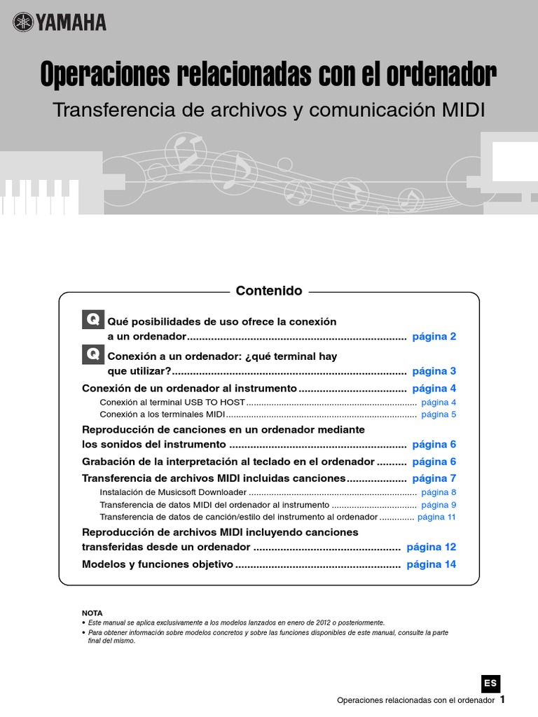 Manual PSR E433 PC | PDF | Sintetizador | USB