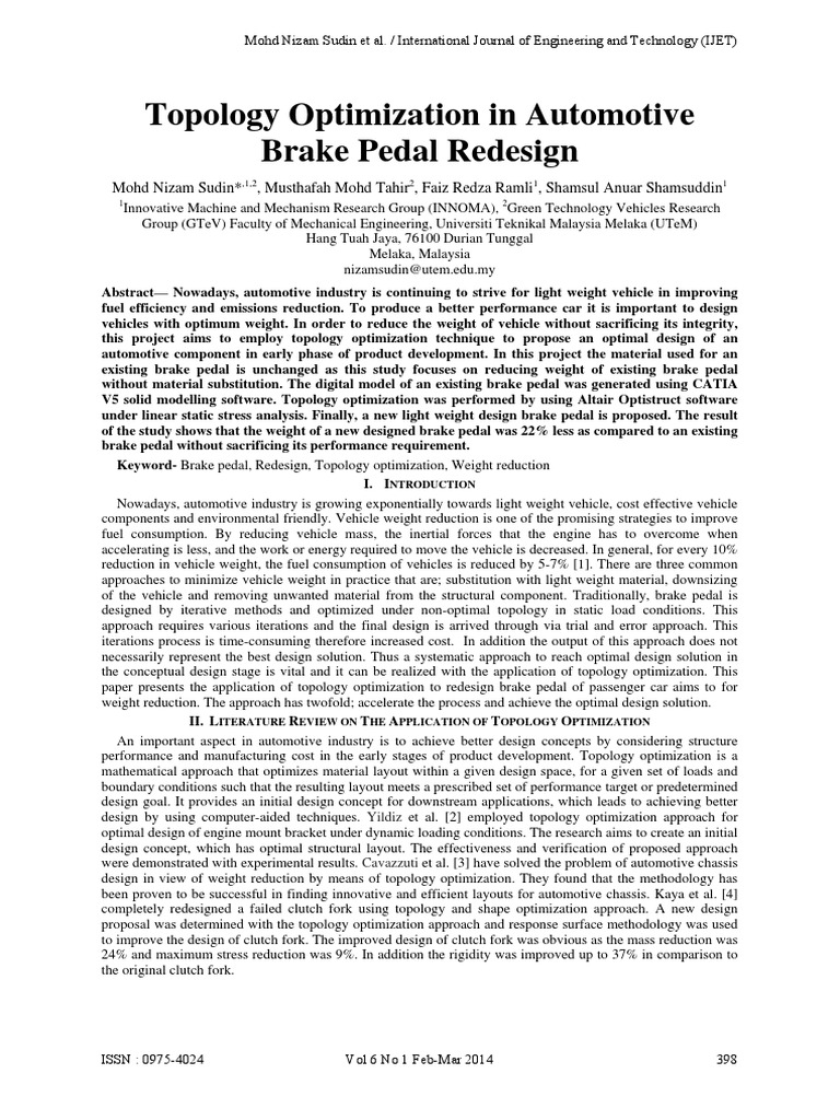 Topology Optimization of Automotive Brake Pedal | PDF | Mathematical ...