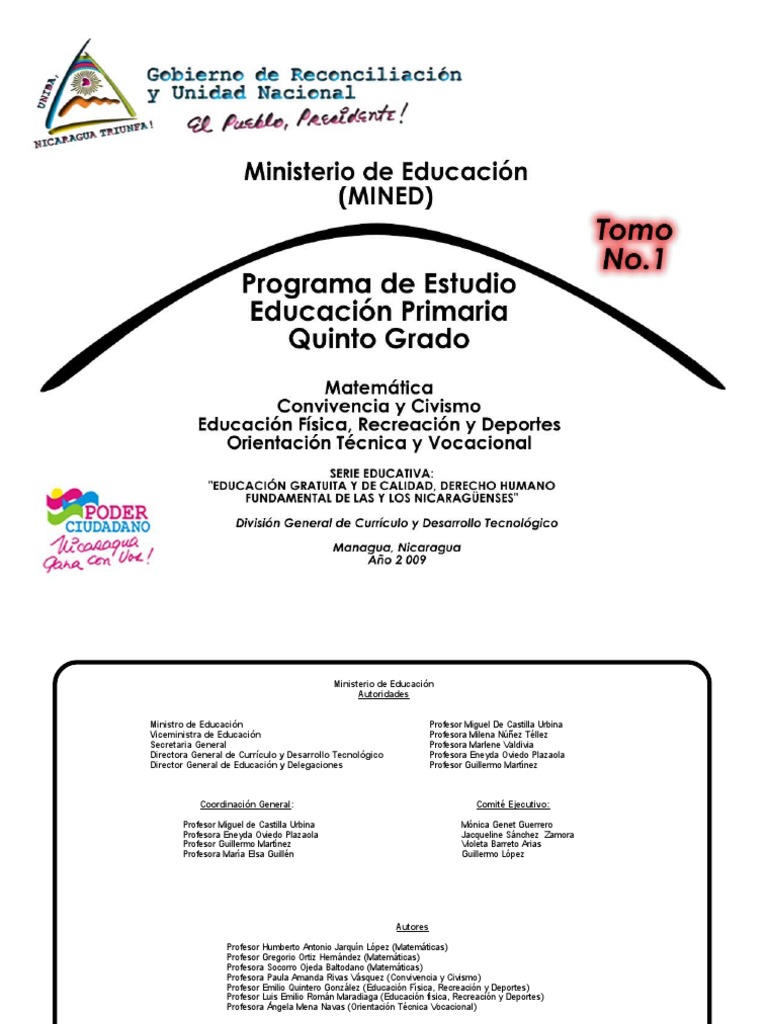 Programa Quinto Grado (Tomo N.1) Plan de estudios Conocimiento