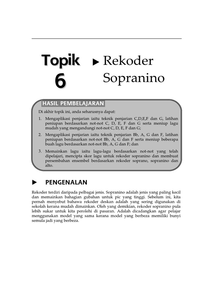 Penjarian dan Latihan Rekoder Sopranino | PDF