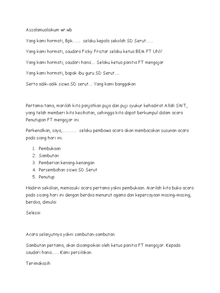 Skrip MC Penutupan FT Mengajar | PDF | Gaya Hidup