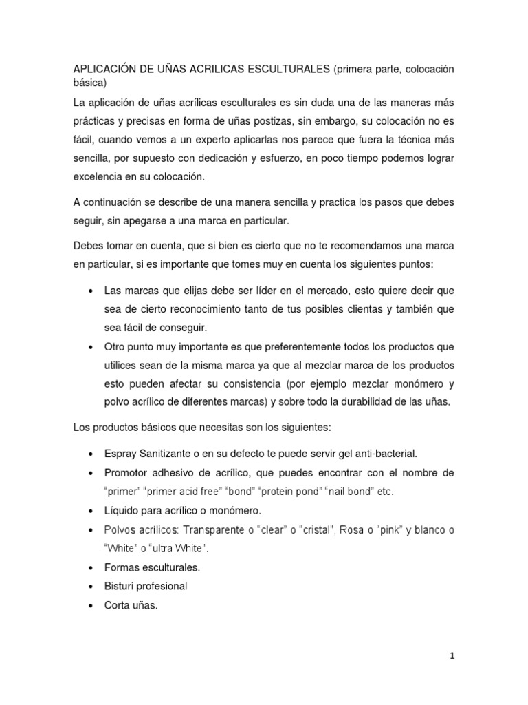 Aplicación de Uñas Acrilicas Esculturales | PDF | Pintura acrilica | Clavo  (anatomía)