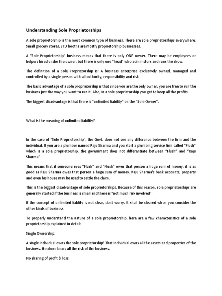 Notes On Sole Proprietorships Pdf Sole Proprietorship Value Added Tax