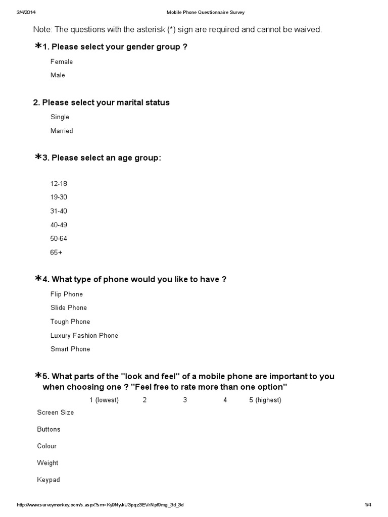 Mobile Phone Questionnaire Survey | Telephone | Questionnaire