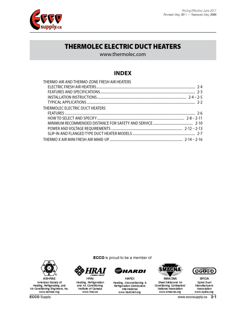 Thermolec Electric Duct Heaters | PDF | Hvac | Duct (Flow)