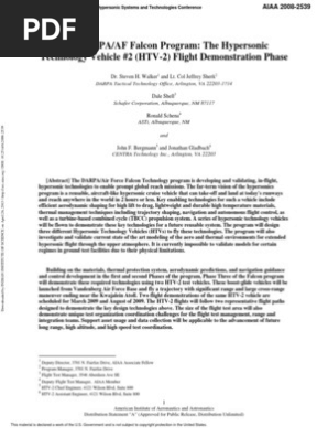 The Darpa Af Falcon Program The Hypersonic Technology Vehicle 2 Htv 2 Flight Demonstration Phase Flight Test Flight