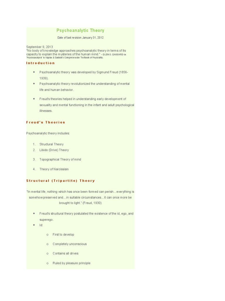 Psychoanalytic Theory | PDF | Psychological Theories | Action (Philosophy)