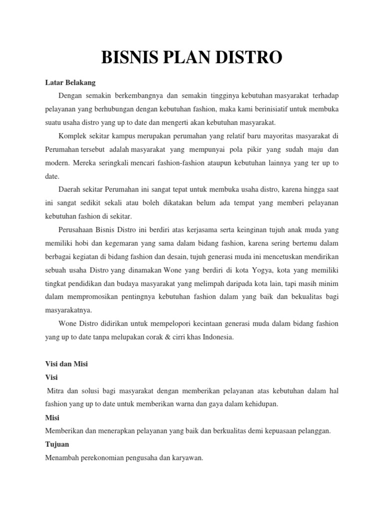 Bisnis Plan Distro