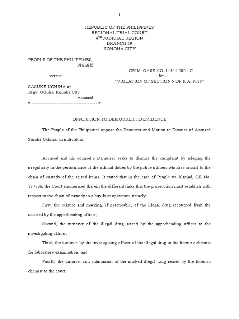Opposition to Demurrer in Drug Case | PDF | Demurrer | Evidence