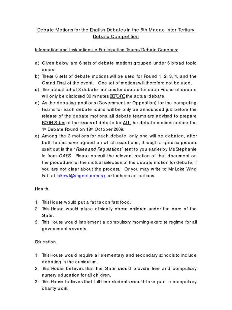 Debate Motions Democracy Politics