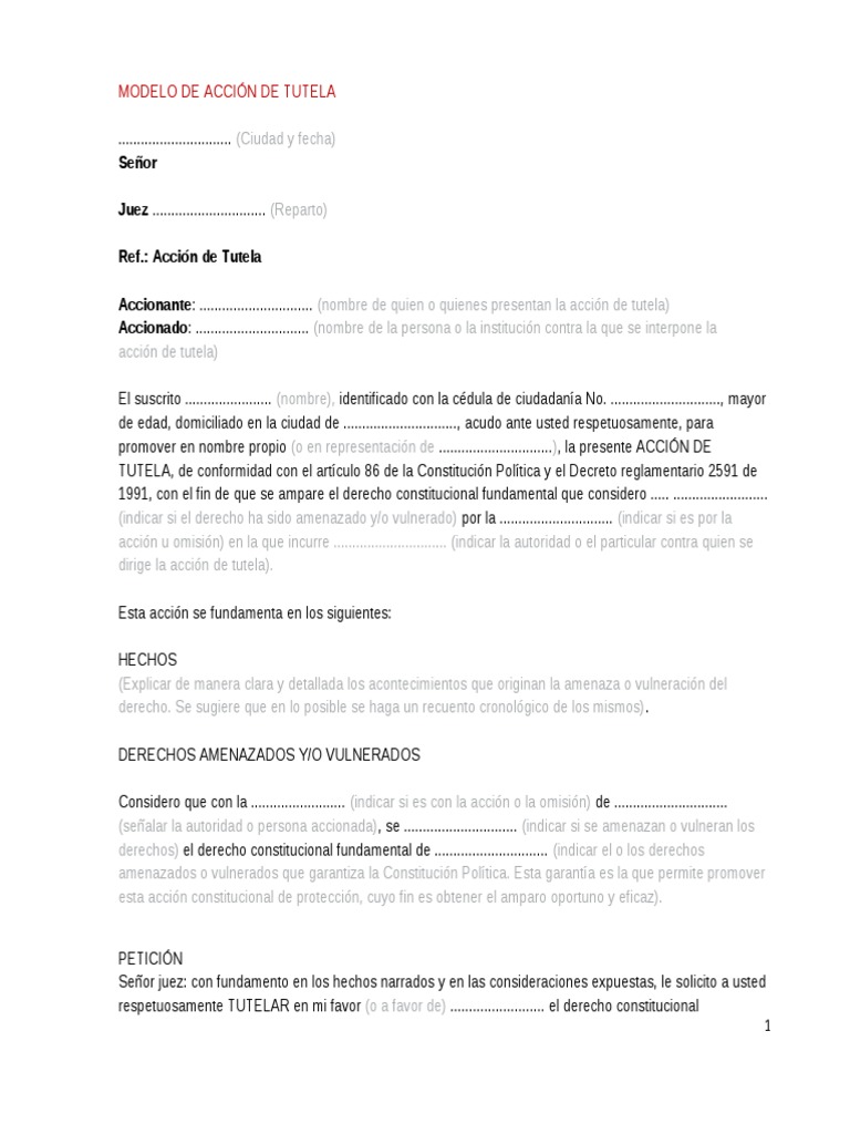 Modelo de Acción de Tutela | PDF