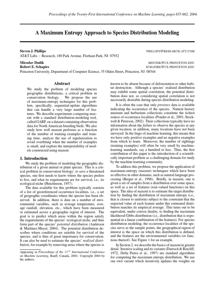 A Maximum Entropy Approach To Species Distribution Modeling: Research ...