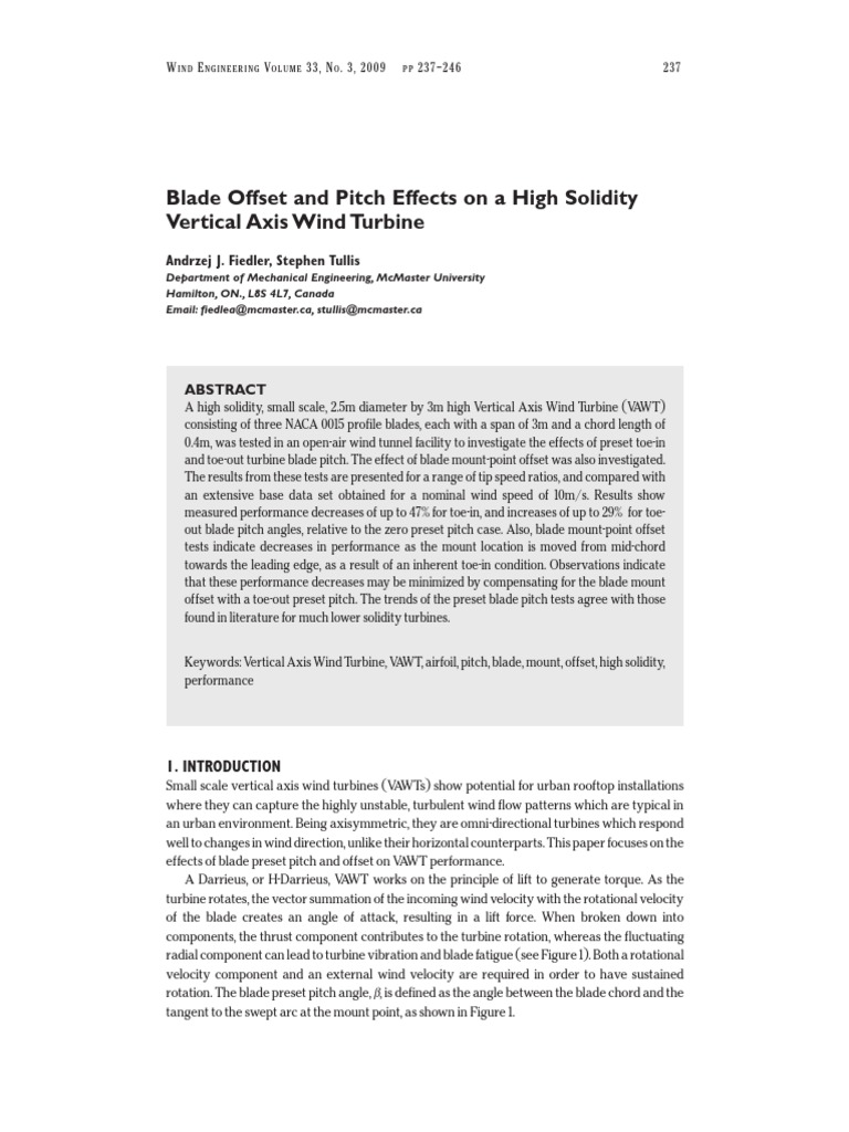 Blade Offset and Pitch Effects in A High Solidity VAWT | PDF | Airfoil ...