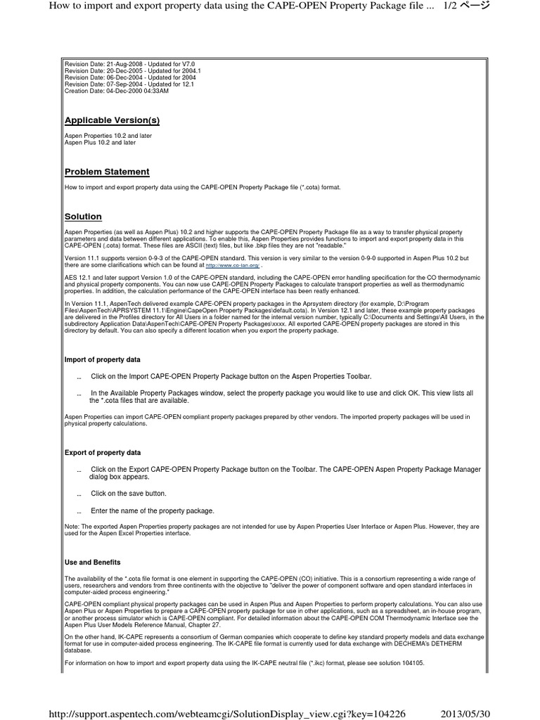 CAPE-OPEN Data Import/Export Guide | PDF | File Format | Computer File