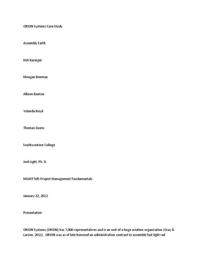 ORION Systems Project Management Strategies | PDF | Business