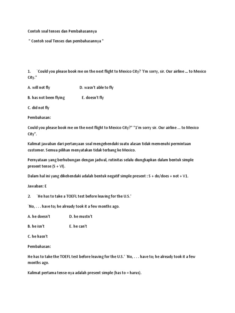 Contoh Soal Tenses Dan Pembahasannya Adi Mekanika Bahasa Morfologi Linguistik