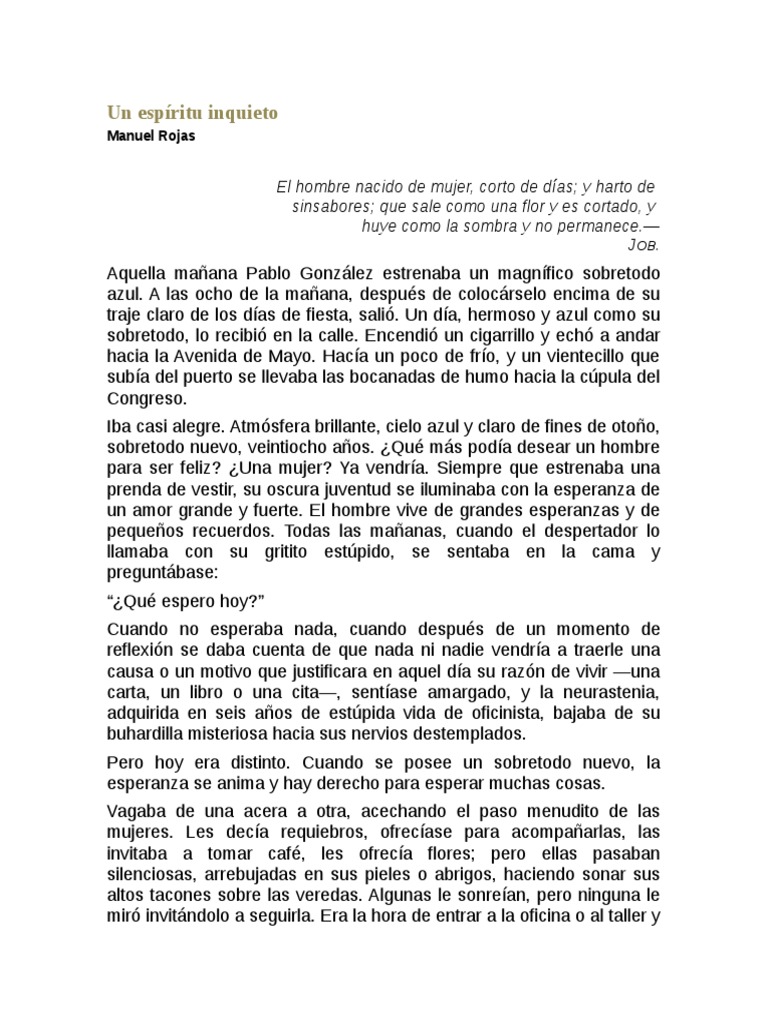 Un Espiritu Inquieto-ManuelRojas | PDF | Espíritu | Alma