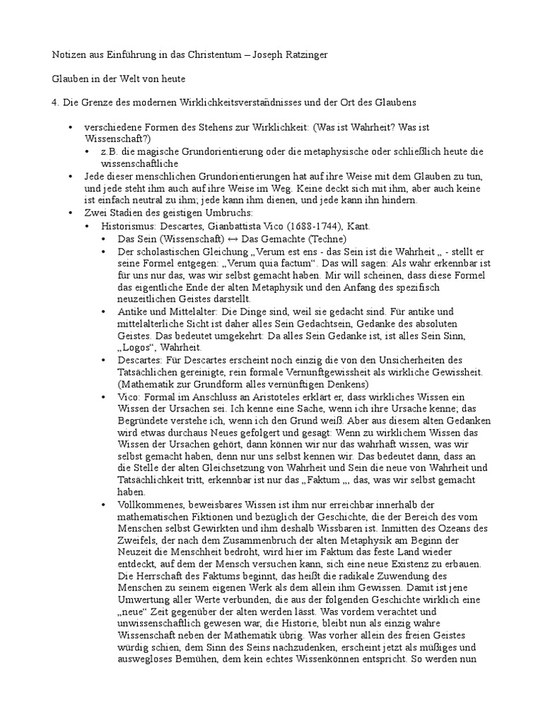 Notizen aus Einführung in das Christentum
