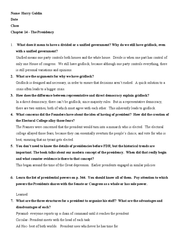 14 Questions for AP Gov United States Congress United States Government