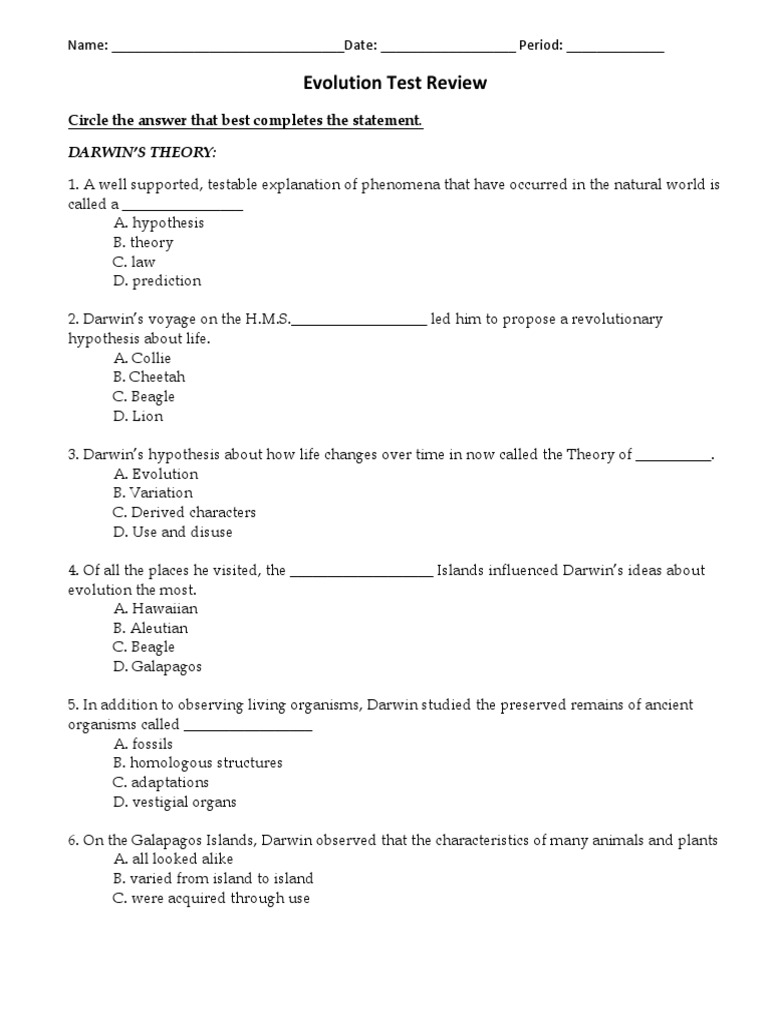 Evolution Test Review | PDF | Natural Selection | Evolution