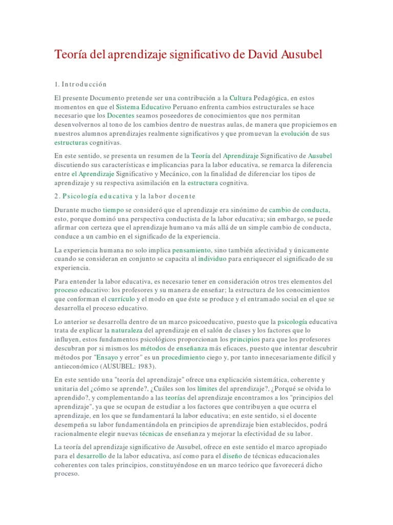Teorc3ada Del Aprendizaje Significativo de David Ausubel PDF | PDF ...