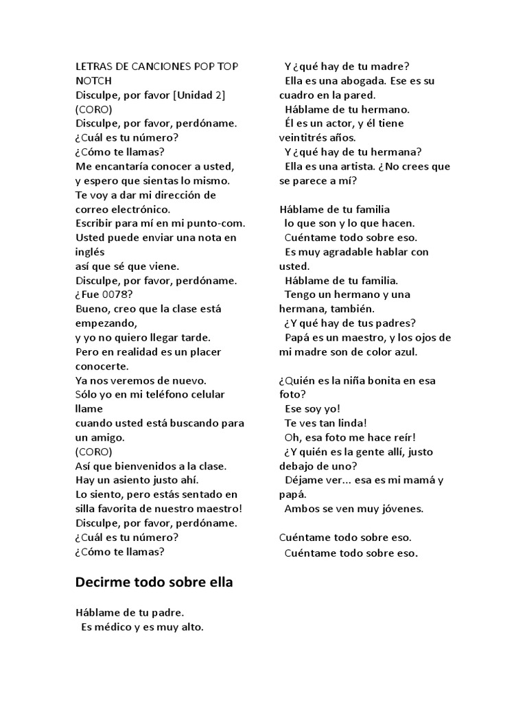 Letras de Canciones Pop Famosas | PDF | Novela negra, policíaca y suspenso