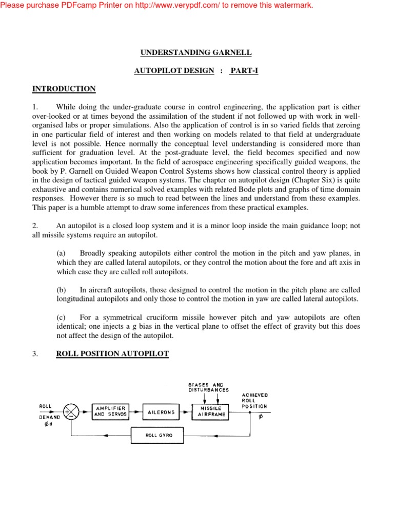 Autopilot Design in Guided Weapons | PDF | Flight Dynamics (Fixed Wing ...