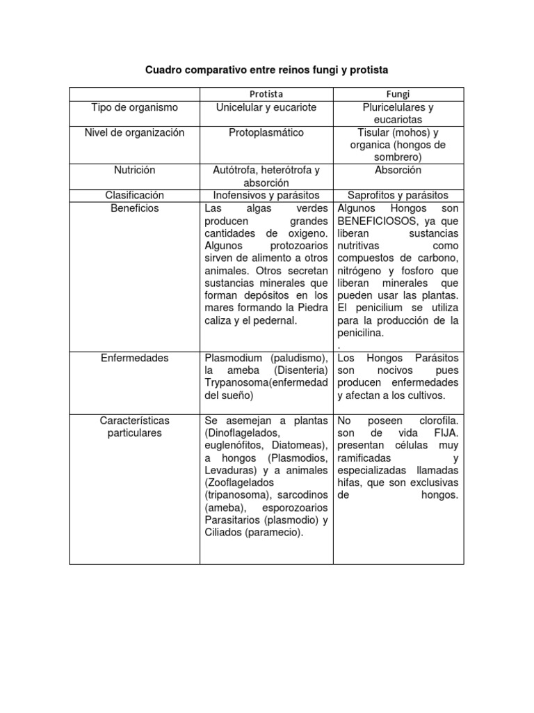 Comparativa entre Reinos Protista y Fungi | PDF