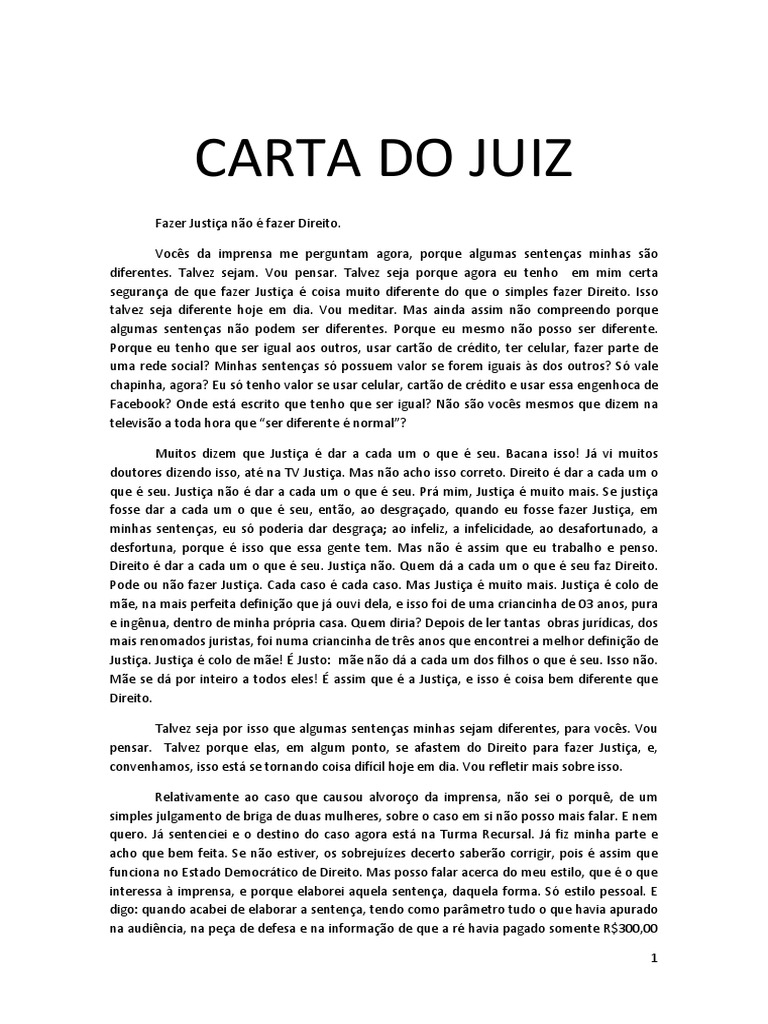 Carta Do Juiz  Sentença (Lei)  Justiça